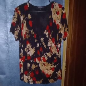 (3x) Evan Picone Women's Floral Wrap Blouse